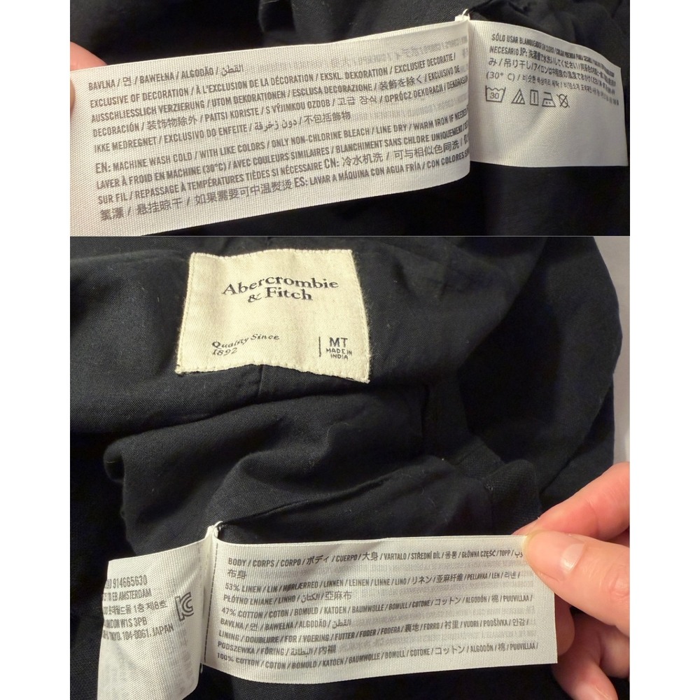 Abercrombie & Fitch Black Linen Blend Button Front Square Neck Dress MT Tall - Picture 6 of 7